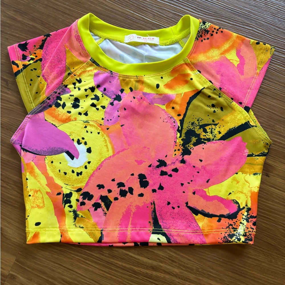 Free People Yellow and Pink Floral Bikini Top